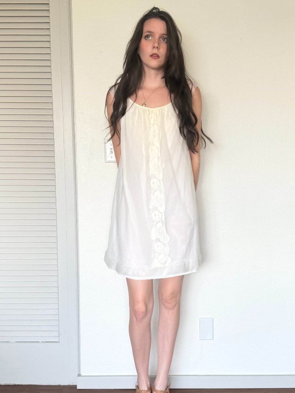 60s Slip Dress (M) medium white vintage midi Miss Elaine babydoll pinup retro